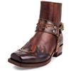 BINDT BEAUTY Stivaletti Western da Uomo Con Cinturino Con Fibbia, Stivali Corti da Cowboy Con Punta Quadrata in Pelle Retrò, da Motociclista, Marrone, 45