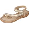 Amissz Sandali Donna Sandalo Estive Eleganti Scarpe Bassi Eleganti Strass Decorato Comodi Piatto Infradito da Mare Stile 1 Albicocca 38 EU