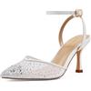 Zhabtuc Damen Tacchi 8 cm Strass Pumps Punta Spillo Mesh Glitter Cinturino Caviglia Slingback Kitten Heel Scarpe da Sera Matrimonio Sposa