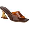 Feinlina Donna Sexy Chiaro Kitten Tacchi Sandali Trasparente Quadrato Aperto Punta Slipper Vestito Scarpe, marrone, 43 EU