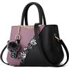 DORRISO Borsa Donna a Mano, Borsa a Tracolla Elegante in Pelle PU, Borsa a Spalla Donna Grande con Ricamo Floreale e Pompon per Lavoro, Shopping, Viaggio e Uso Quotidiano Viola A