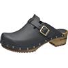 Sanita Kristel | Zoccoli Aperti da Donna | Zoccoli in Pelle con Suola in Legno | Prodotto Originale Fatto Mano | Nero | 42