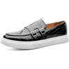SFSSWSRYDF Mocassini Uomo Eleganti Doppia Fibbia Stampa Cocco - Scarpe Classiche Loafers Business Cerimonia Comfort Monk Strap Senza Lacci,Nero,48 EU