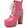 Bviennic Donna Tacco a Blocco Stivali con Plateau Catene Tacco Alto Stivaletti Square Toe Zip Moda Vestito Polacchine, V47720Vm Rosa Numero 37 EU/38Cn