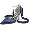 Hanfike Décolleté da sera eleganti da donna con tacco a nastro a punta con catena alla caviglia JY158, blu navy, 39 EU
