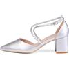Rio Fiore Decolleté da donna, bianco/argento, tacco a blocco, 6 cm, morbida pelle sintetica, con cinghia, scarpe con cinturino a croce Pumps HF33038