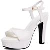 LarDorLin Tacco Alto Alla Schiava Donna Plateau Sandals Sposa con Cinturino Alla Caviglia Bride Eleganti T Bar Block Sandali Peep Toe Bianco Numero 36.5 EU (37 CN)