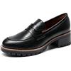 Dream Pairs Mocassini da Donna con Tacco Grosso, Scarpe Casual da Donna, Nero PU, 42 EU