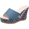 Ulalaza Ciabatte in denim da donna Pantofole piatte in tessuto Jean casual Pantofole con zeppa a punta aperta Zoccoli con plateau Sandali Boho antiscivolo Mocassini slip-on senza schienale