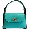 Modarno mini borsa in Vera pelle dollaro con chiusura a moschettone a forma di ape, borchie laterali, catena metallica rimovibile, manico in pelle (Turchese)