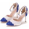 FNKPI Scarpe da Sposa da Donna, Blu e Bianco scontro Raso Fiore Imitazione Scarpe da Sposa, con Scarpe di Pizzo Damigella d'Onore, Ideale per Matrimoni, Feste, Proms e più,Bianca,38 EU
