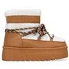BOSANOVA Stivali da neve da donna con pelliccia di pelle beige e suola con piattaforma dentata da 4,5 cm. Chiusura con lacci. Non sono impermeabili. Scarpe da donna