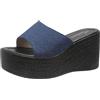 Ulalaza Ciabatte in denim da donna Pantofole piatte in tessuto Jean casual Pantofole con zeppa a punta aperta Zoccoli con plateau Sandali Boho antiscivolo Mocassini slip-on senza schienale
