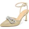 PIZZ ANNU Tacchi Donna Sexy Decollete a Punta Chiusa Scarpe con Tacco Tacchi a Spillo con Strass Sandali con Cinturino alla Caviglia Fiocco Dorato EU 36
