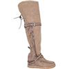 Malu Shoes Stivali Donna Indianini Taupe Scamosciati Alti sopra al Ginocchio Frange Zeppa Interna 5 cm Cinturino Fibbia Moda (37 EU)