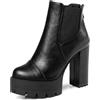 LarDorLin Donna Punta Rotonda Tacco Alto a Blocco Plateau Stivaletti con Fibbia Inverno Moda Chunky Chelsea Zip Polacchine Nero Numero 37 EU (38 CN)