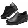 Cushion Walk Scarpe da donna leggere in ecopelle nera con zeppa bassa con pannello elastico e soletta massaggiante, scarpe casual da lavoro e ufficio, Pannelli laterali neri, 38 EU