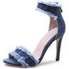 Bviennic Donna Punta Aperta Stylish Denim Sandali Tacco A Spillo Con Cinturino Alla Caviglia Eleganti Zip Festa Bridal Scarpe Blu Numero 34 Eu