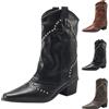 FGUUTYM Stivaletti medievali da donna in pelle PU, stile retrò, da cowboy, con dita dei piedi, da cowboy, Nero , 37 EU