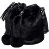 MEGAUK Borsa a tracolla in pelliccia sintetica da donna, per autunno e inverno, con coulisse, 01462 Nero
