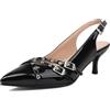 LarDorLin Slingback Donna Appuntito Vernice Tacco Gattino Pumps Moda Tacco a Spillo Scarpe da Festa Fibbia Serata Formal Nero Numero 34 EU