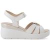Melluso Sandalo in Pelle Bianca con Zeppa e Dettaglio Metallico 41 / Bianco