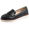 Feversole Comfort Women's Leather Daily Loafer, Pelle da Donna Loafer Giornaliero Driving Flats Flessibile Walking Boat Shoes Pelle Liscia vegana Nera con Fibbia Dorata 38