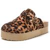 JOMIX Zoccoli Donna con Zeppa Ciabatte Invernali Comodi da Casa Pelle Scamosciata Pantofole da Inverno con Suola in Sughero Sabot con Fibbia e Motivi Animalier WCT255086 Leopardata Scuro 39