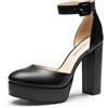 DREAM PAIRS Decollete Plateau Cinturino Caviglia,Nero-Pu,38