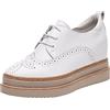 ANUFER Donne Vera Pelle Piattaforma Tacco a Zeppa Nascosto Scarpe da Ginnastica Allacciare Brogue Casuale Scarpe Bianca SN070508 EU36