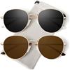 GQUEEN Occhiali da sole rotondi retrò polarizzati da donna uomo cerniera a molla telaio in metallo trendy hippie ovale occhiali da sole sfumature UV400, 2 Oro Nero & Oro Marrone, Medium