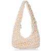 Abvokury Pochette artigianale da donna in acrilico con perle squisite e tessuto intrecciato borsa a tracolla da sera Satchal per festa di nozze, bianco sporco, Large