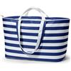 KALIDI Borsa shopper pieghevole da viaggio, XXL, 60 l, extra grande, con chiusura lampo, leggera, per donne, viaggi, spiaggia, campeggio, A righe blu, L