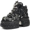 Songella Stivali con Plateau Gotici da Donna, Scarpe Stile Punk Rock Heavy Metal Stivaletti Stringati Chunky con Design a Fiamma e Dettagli in Metallo Nero Bianco, 38 EU