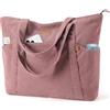 Lekespring Borsa Tote Bag Università Donna, Borsa a Tracolla Shopper Donna in Velluto a Coste con Cerniera, Elegante Borse Porta PC 15,6 Pollici per Viaggo Lavoro Scuola Palestra Ufficio, Rosa S
