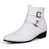 Generisch Stivali gotici da uomo con fibbie, stivaletti alla caviglia da donna con tacco a punta, eleganti scarpe in pelle Chelsea, stivali da neve impermeabili, bianco, 42 EU