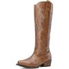 DREAM PAIRS Stivali Cowboy Donna Ginocchio | Ricami western, mezza zip laterale, memory foam 3 mm, tacco 4 cm, eleganti e pratici.