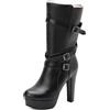 Bviennic Stivali Polpaccio Donna Tacco Alto a Blocco con Plateau Moda Punta Rotonda Senza Chiusura Festa 2538 Nero Numero 46 EU/48Cn