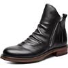 DJFOG Stivali Medi da Uomo Stivaletti con Cerniera Laterale Scarpe Eleganti Formali con Tacco in Pelle Scarpe Classiche,Nero,43 EU