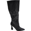 Malu Shoes Stivali Alti Donna al Ginocchio in Pelle Nero a Punta Tacco Clessidra 10 cm Zip Lunga Aderente Moda Linea Basic