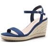 DREAM PAIRS Espadrilles da donna con punta aperta, sandali eleganti con plateau da infilare, cinturino alla caviglia, sandali con tacco a zeppa, Blu marino, 36.5 EU