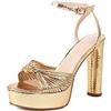 TDHLW Tacco Alto con Plateau da Donna, Sandali con Tacco Grosso con Cinturino alla Caviglia, Punta Aperta Moda Matrimonio Festa Sera Prom Ballo Vestito Sandali con Pompa Scarpe,d'oro,38 EU