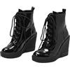 LDXEQIZ Stivaletti Con Zeppa Stivali Stringati Con Plateau Da Donna Stivaletti Biker In Vernice PU Tacchi Alti 11 Cm Scarpe Calde Alla Caviglia For Autunno E Inverno(38 EU)