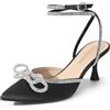 DREAM PAIRS Decollete Donna Tacco Spillo Fiocco | Tessuto glitter o satinato, fiocchi con strass, tacco kitten 7 cm, punta affusolata, cinturino regolabile.