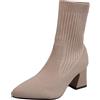 Ulalaza Stivali da donna in maglia elasticizzata Punta tonda Tacchi alti Calzini Stivali Stivali Chelsea con plateau Stivali elasticizzati in maglia Slip-on Stivaletti con calzini antiscivolo