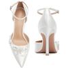 Generico Scarpe Donna con Tacco Alto con Tacco a Spillo 8.5 cm Bianco Realizzato a Mano Raso di Seta Perle Strass per La Ragazza Matrimonio Cinturino alla Caviglia