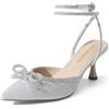 DREAM PAIRS Decollete Donna Tacco Spillo Fiocco | Tessuto glitter o satinato, fiocchi con strass, tacco kitten 7 cm, punta affusolata, cinturino regolabile.