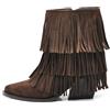 IF Stivaletti Donna con Frange Stile Western Texani - Tronchetti Casual con Tacco Medio,Camperos in Camoscio Sintetico GA056 brown N.39