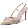 QUEEN HELENA Décolleté Donna Slingback con Tacco Alto a Punta Bicolore con Fiocco K4537 (Khaki Viola, Sistema Taglie Calzature EU, Adulto, Donna, Numero, Media, 37)