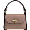 Modarno mini borsa in Vera pelle dollaro con chiusura a moschettone a forma di ape, borchie laterali, catena metallica rimovibile, manico in pelle (Rosa Carne)